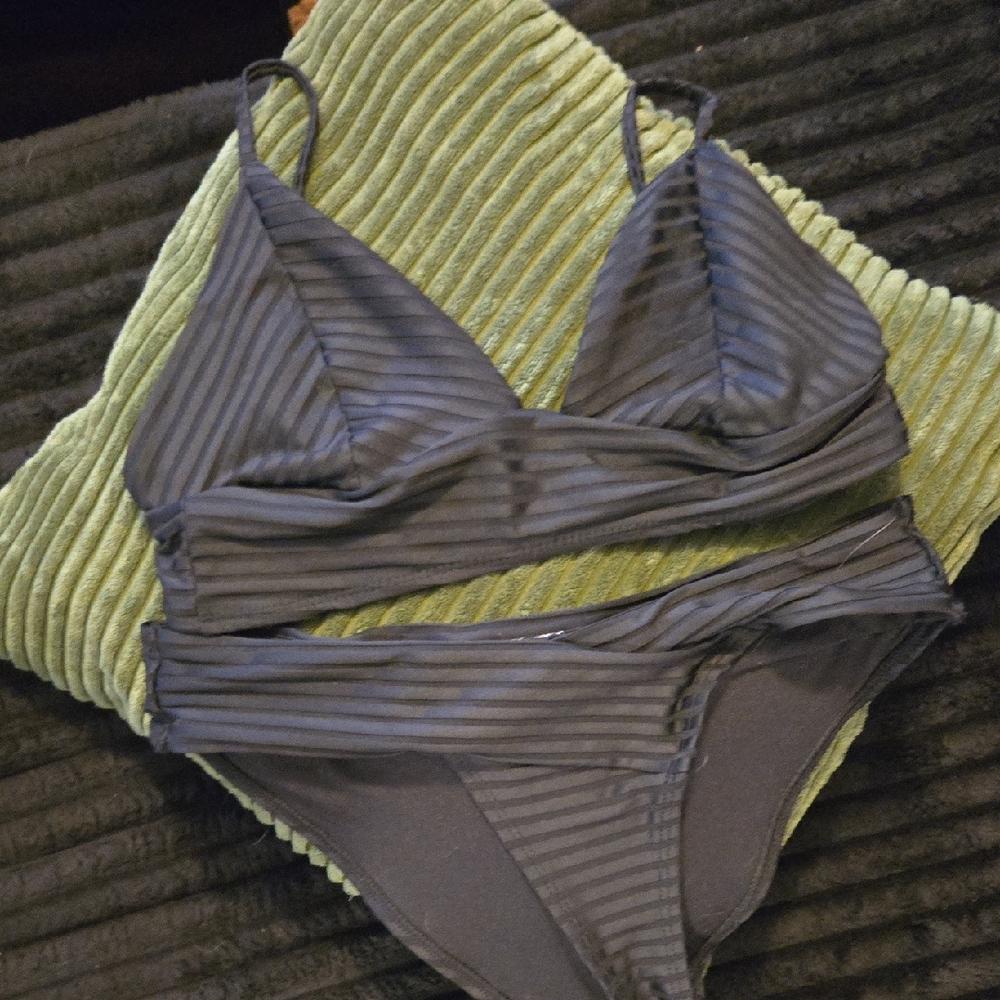 No Boundaries Black Striped Bikini